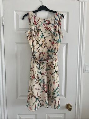Darling Cream Floral Midi Dress with Multicolor Branch Print